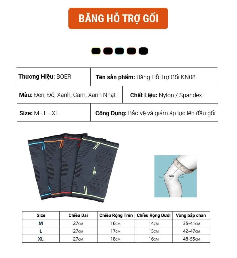 bang ho tro goi co gian kn08 008 Băng hỗ trợ gối co giãn Boer KN08 - YCB.vn
