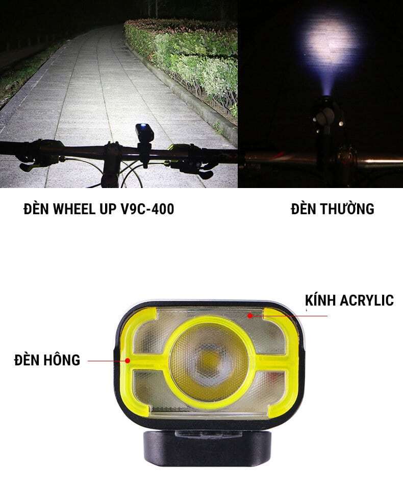 den led xe dap sac usb wheel up v9c 25 Đèn LED xe đạp trước pin sạc, chống nước Wheel Up V9C-400 - YCB.vn