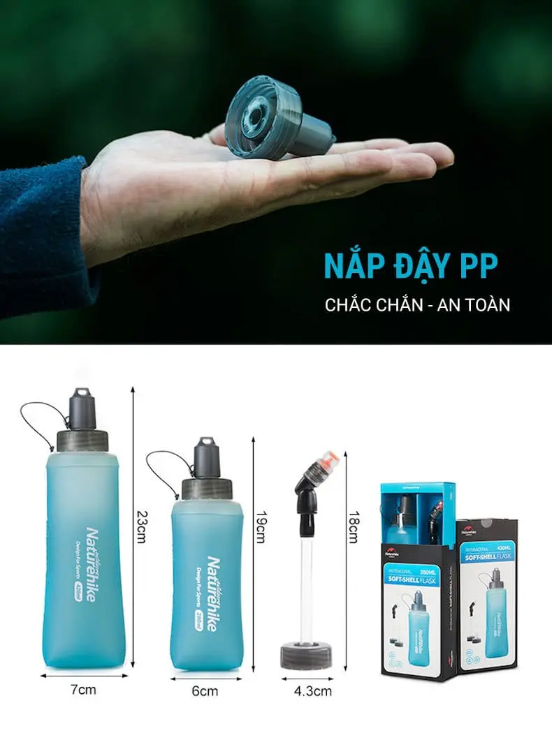 binh nuoc deo tpu kem voi naturehike 004 Bình nước dẻo TPU gấp gọn kèm vòi hút Naturehike (420ml) - YCB.vn