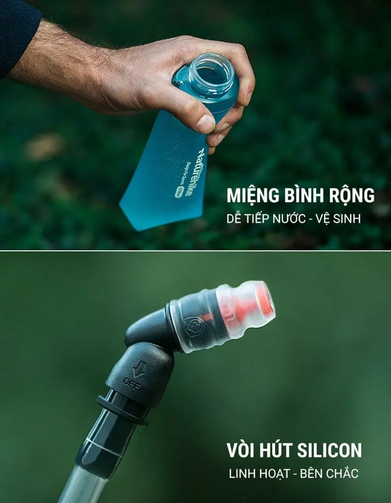 binh nuoc deo tpu kem voi naturehike 006 Bình nước dẻo TPU gấp gọn kèm vòi hút Naturehike (420ml) - YCB.vn