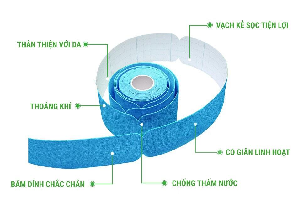 kinesiology tape 5cm pre cut 05 Băng dán cơ YCB Kinesiology Tape PreCut khổ 5cm (cuộn 20 miếng cắt sẵn) - YCB.vn