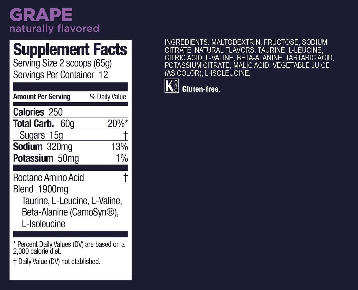 ROCTANE Energy Drink Mix 12ct NutritionFacts Grape Bột năng lượng GU Roctane Energy Drink Mix (Bình 12 phần) - YCB.vn