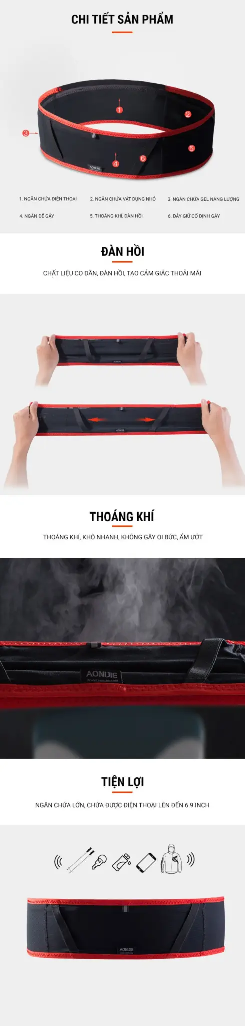 đai đeo hông thể thao aonijie slim belt b031 3 dai deo hong the thao aonjiie b031 005 Đai đeo hông thể thao Aonijie Slim Belt B031 - YCB.vn