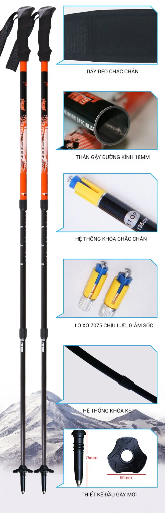 gay leo nui pioneer brave heart 1s pl 09 15 Gậy leo núi carbon chống sốc telescope Pioneer Brave Heart 1S (PL-09) - YCB.vn