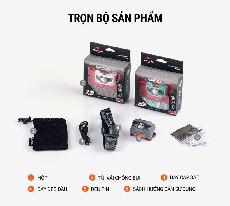 Đèn pin đeo trán chống nước Naturehike Ultralight Headlamp (pin sạc 1200mAh)