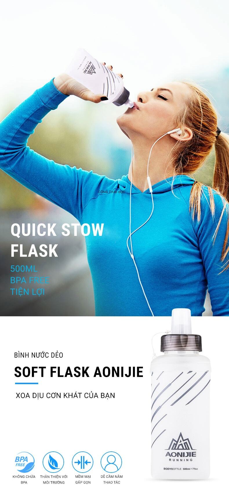 binh nuoc deo aonijie quick stow flask 500ml 007 Bình nước dẻo Aonijie Quick Stow Flask (500ml) - YCB.vn