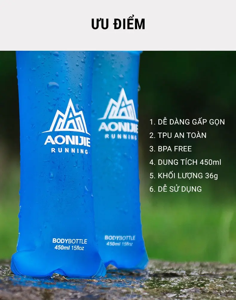 binh nuoc deo aonijie soft flask 450ml 016 Bình nước dẻo TPU soft flask Aonijie SD19 (450ml) - YCB.vn