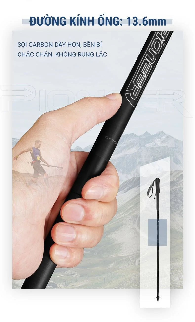 gay leo nui pioneer pl 16 13 Gậy leo núi dạng gấp Z-Pole siêu nhẹ Pioneer Cross-Country PL-16 (96 gram) - YCB.vn