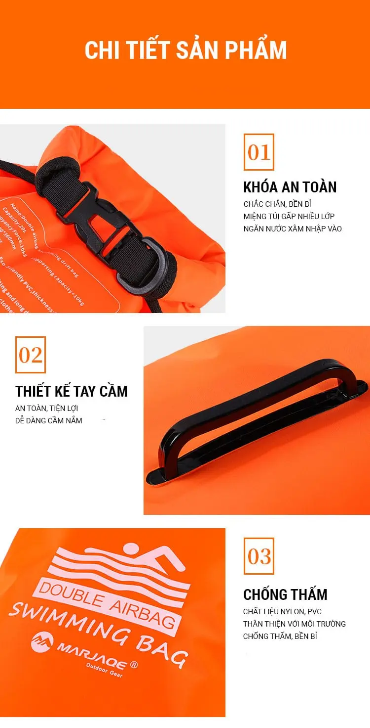 Phao bơi biển open water Marjaqe Double Airbag (20L) 5 phao boi bien marjaqe double airbag 19 Phao bơi biển open water Marjaqe Double Airbag (20L) - YCB.vn
