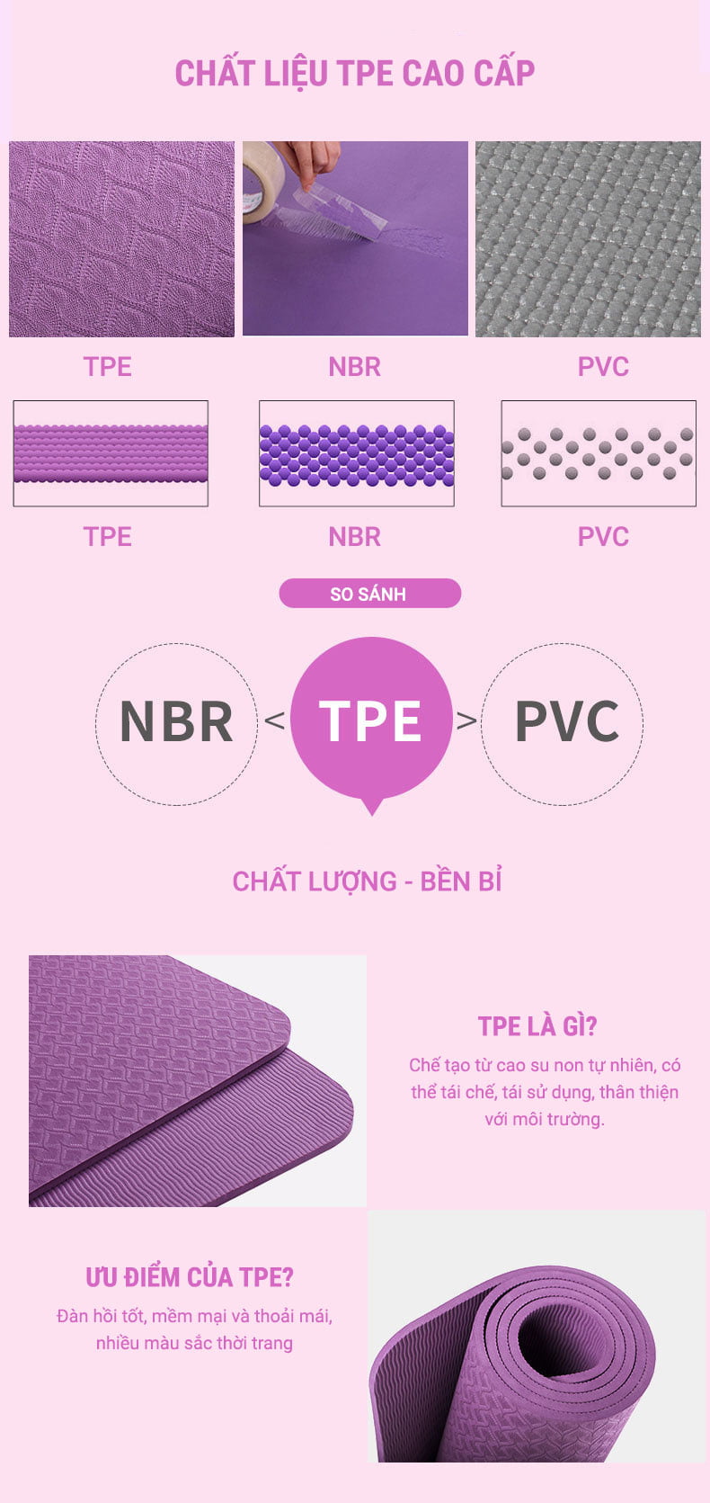 tham yoga tpe kho lon 80cm 11 Thảm Yoga TPE khổ lớn 183cm x 80cm (dày 8mm) - YCB.vn