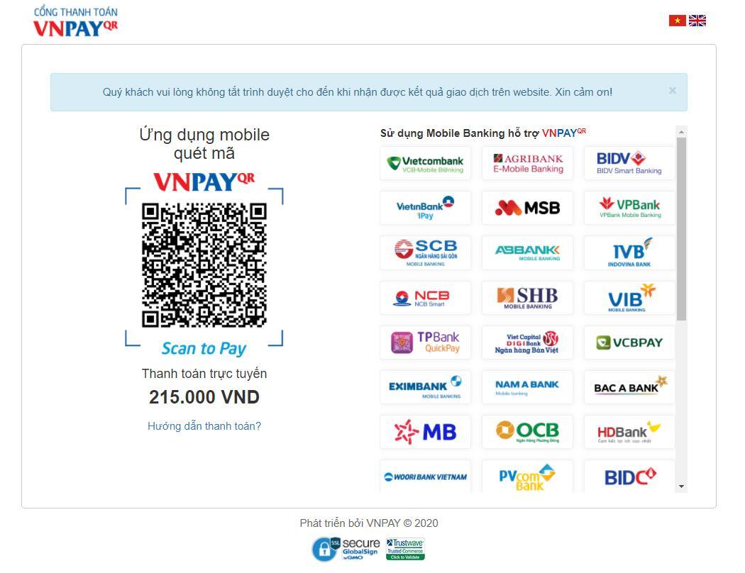 huong dan thanh toan VNpay 02 Hướng dẫn thanh toán đơn hàng bằng VNPay (QR Code / Thẻ ATM / Thẻ VISA-MasterCard) - YCB.vn