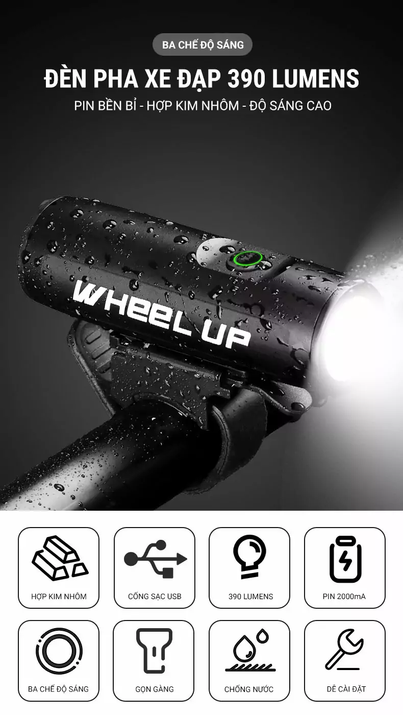 Đèn LED trước gắn ghi đông Wheel Up 390LM 1 DEN PHA XE DAP WHEEL UP 10 Đèn LED trước gắn ghi đông Wheel Up 390LM - YCB.vn