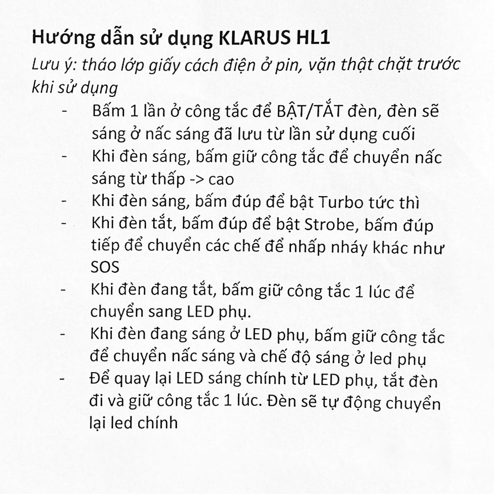 huong dan su dung den klarus hl1 Đèn pin đội đầu KLARUS HL1 (Pin sạc 2600 mAh) - YCB.vn