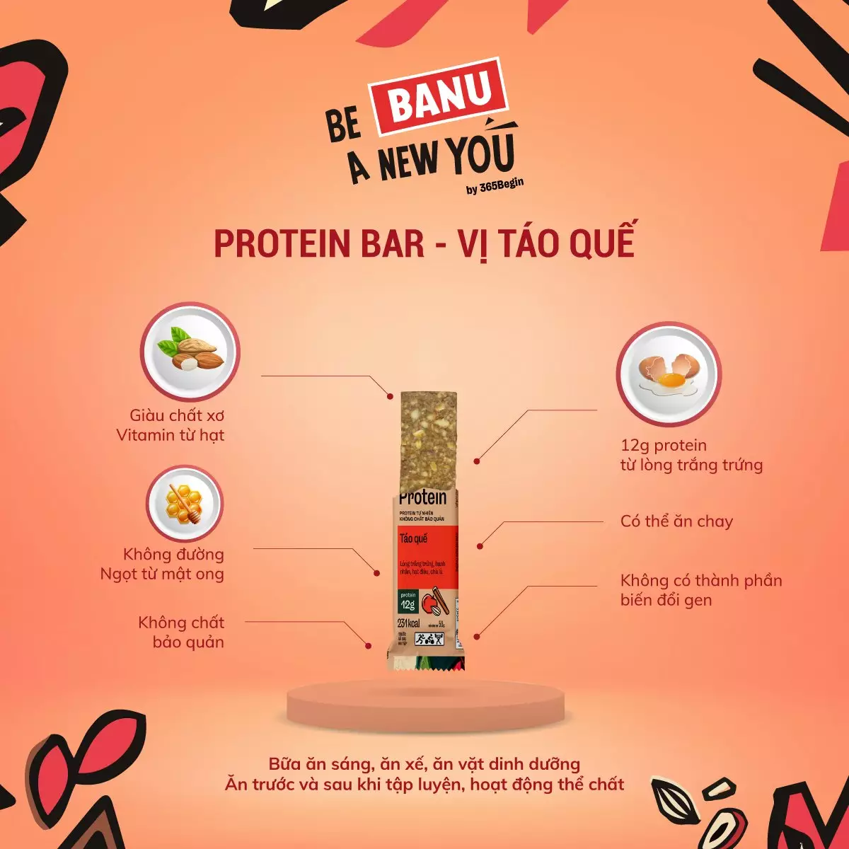 Thanh Protein Banu - Táo quế 1 thanh nang luong protein Banu tao que 1 Thanh Protein Banu - Táo quế - YCB.vn