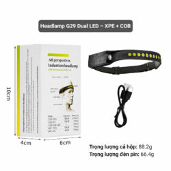 Đèn pin đeo trán Headlamp G29 Dual LED – XPE + COB (pin sạc 1200mAh)