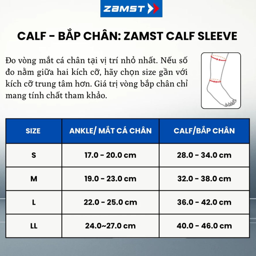 zamst calf sleeves size Bó Ống Chân Thể Thao ZAMST Calf Sleeves - YCB.vn