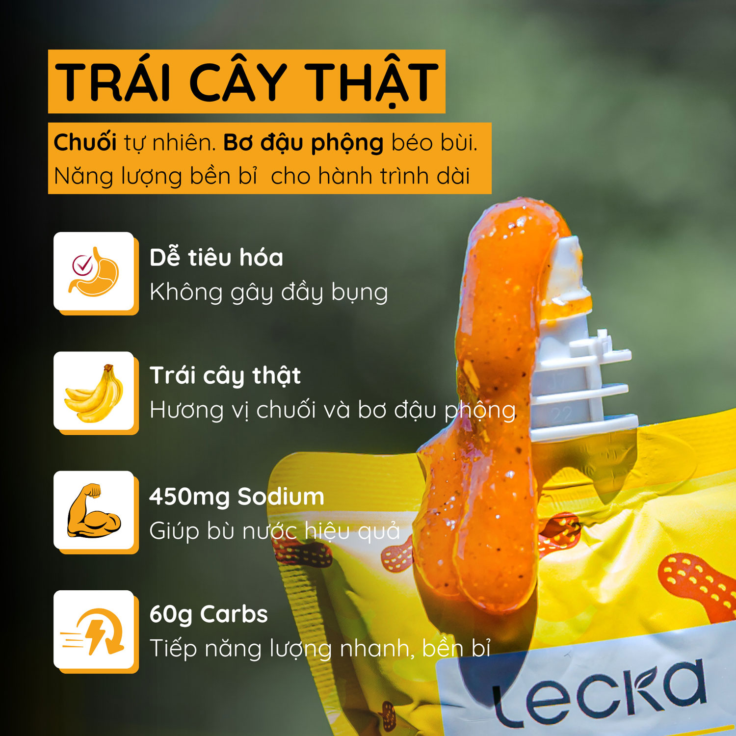 lecka ultra gel banana peanut butter 5 Gel năng lượng Lecka Ultra Gel - Banana Peanut Butter - YCB.vn