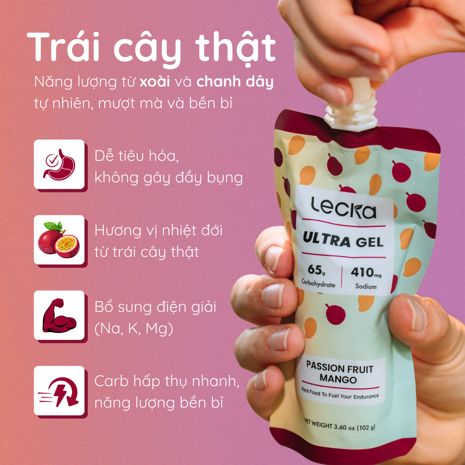 lecka ultra gel passion fruit mango 4 Gel năng lượng Lecka Ultra Gel - Passion Fruit Mango - YCB.vn